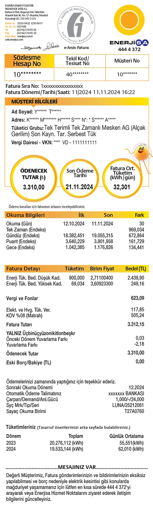 Elektrik faturasi görseli